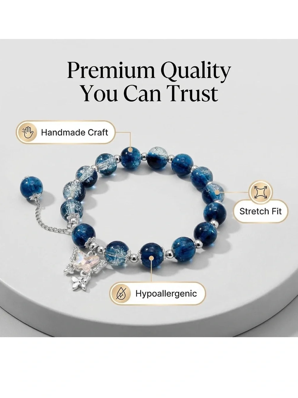 🆕New Blue Sparkle Beaded Bracelet with Butterfly Charm